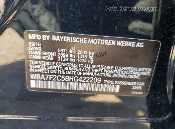 WBA7F2C58HG422209 2017 BMW 7 SERIES Black Вид наклейки з VIN-кодом