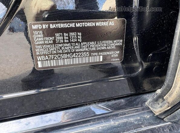 WBA7F2C58HG422355 2017 BMW 7 SERIES Black Vista interior de 360 grados