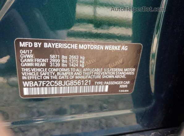 WBA7F2C58JG856121 2018 BMW ALPINA Green Vista del compartimento del motor