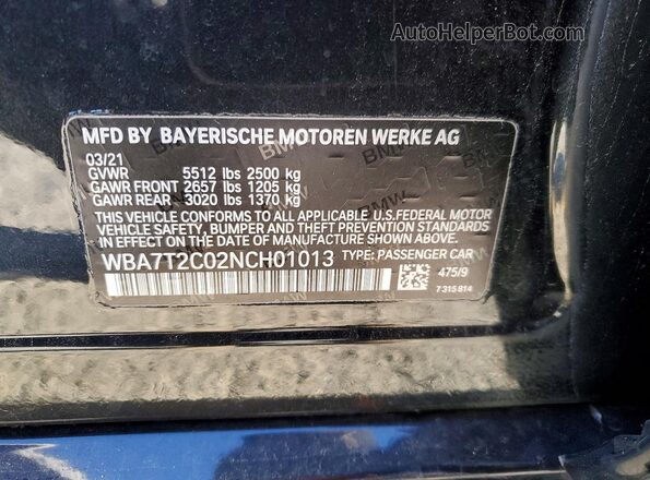 WBA7T2C02NCH01013 2022 BMW 7 SERIES Black Շարժիչի բաժամունքի տեսք