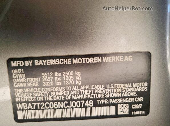 WBA7T2C06NCJ00748 2022 BMW 7 SERIES Silver Widok komory silnika