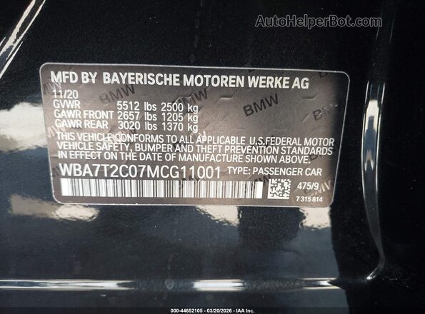 WBA7T2C07MCG11001 2021 BMW 7 SERIES Black Engine compartment view