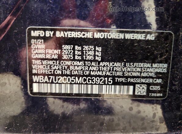 WBA7U2C05MCG39215 2021 BMW 7 SERIES Blue VIN კოდის სტიკერის ხედი