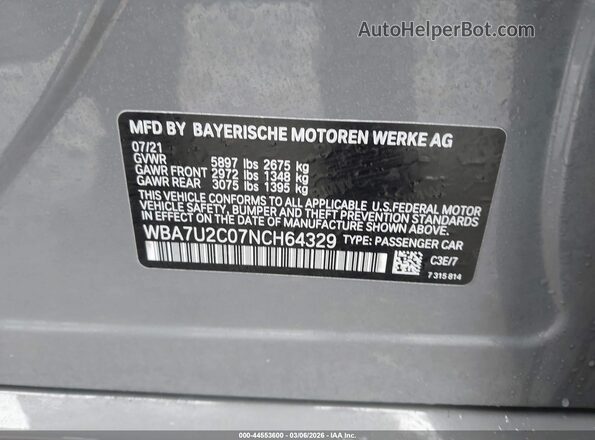 WBA7U2C07NCH64329 2022 BMW 7 SERIES Gray Widok komory silnika