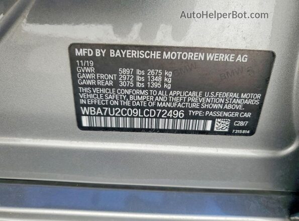 WBA7U2C09LCD72496 2020 BMW 7 SERIES Gray Вид підкапотного простору