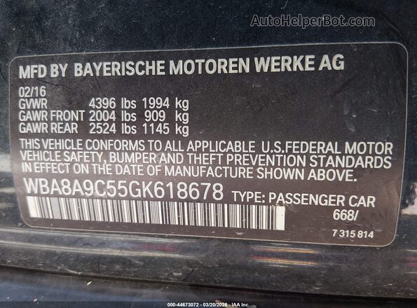 WBA8A9C55GK618678 2016 BMW 3 SERIES Black Widok komory silnika