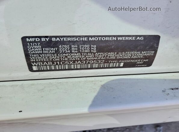 WBA8J1C5XJA379532 2018 BMW 3 SERIES Белый Вид наклейки с VIN-кодом