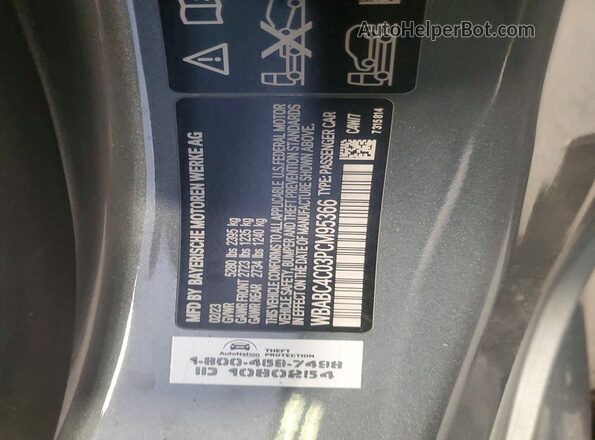 WBABC4C03PCM95366 2023 BMW M8 Gray Widok naklejki z numerem VIN