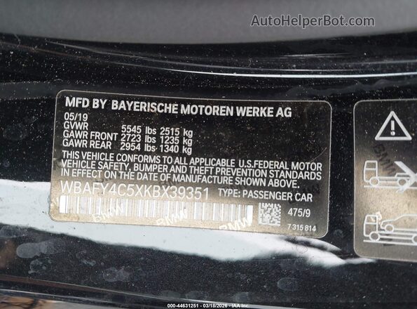 WBAFY4C5XKBX39351 2019 BMW M8 Black Շարժիչի բաժամունքի տեսք