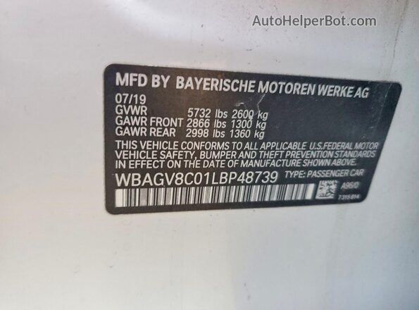 WBAGV8C01LBP48739 2020 BMW M8 White Vista de la etiqueta del VIN