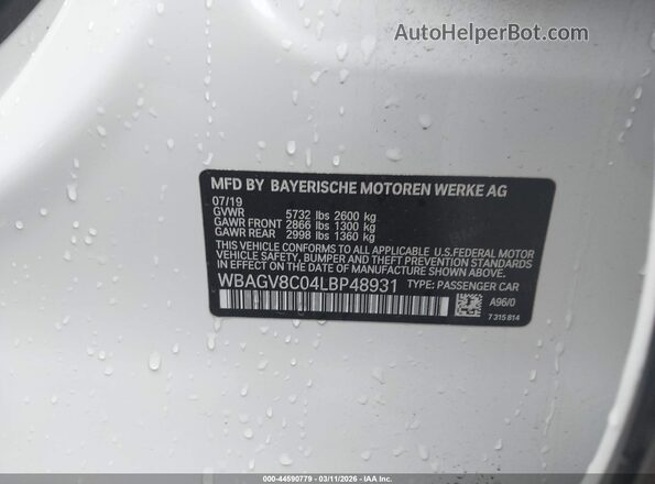 WBAGV8C04LBP48931 2020 BMW M8 White ძრავის განყოფილების ხედი