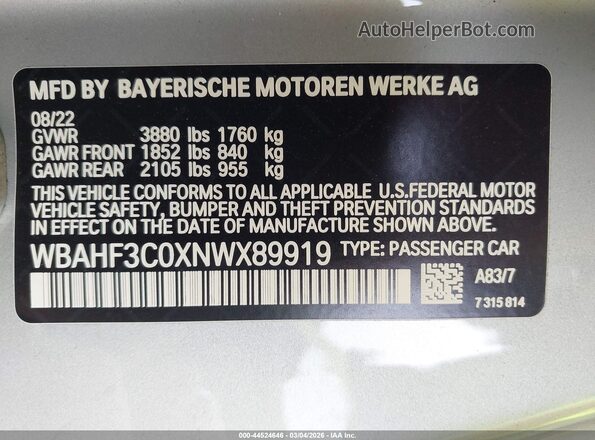 WBAHF3C0XNWX89919 2022 BMW Z4 Silver Engine compartment view