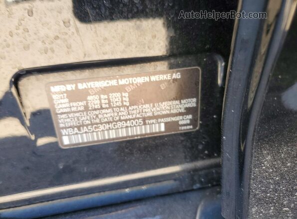 WBAJA5C30HG894005 2017 BMW 5 SERIES Black Widok naklejki z numerem VIN