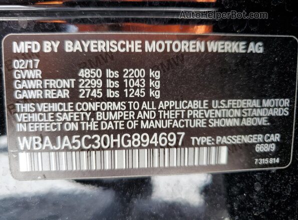 WBAJA5C30HG894697 2017 BMW 5 SERIES Black Widok naklejki z numerem VIN