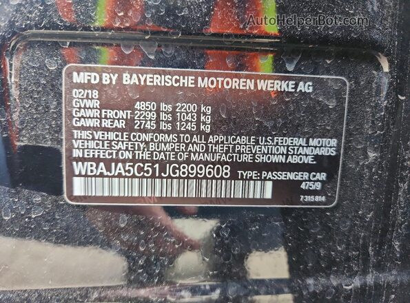 WBAJA5C51JG899608 2018 BMW 5 SERIES Black Engine compartment view