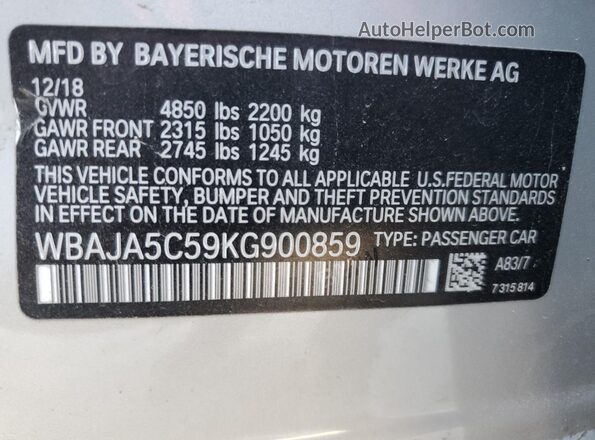 WBAJA5C59KG900859 2019 BMW 5 SERIES Silver Widok komory silnika