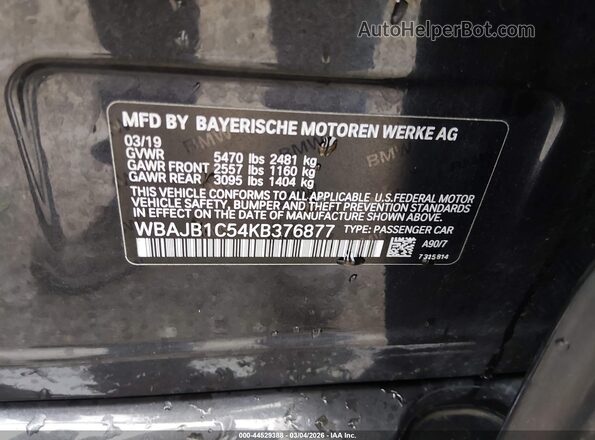 WBAJB1C54KB376877 2019 BMW 5 SERIES Gray Widok komory silnika