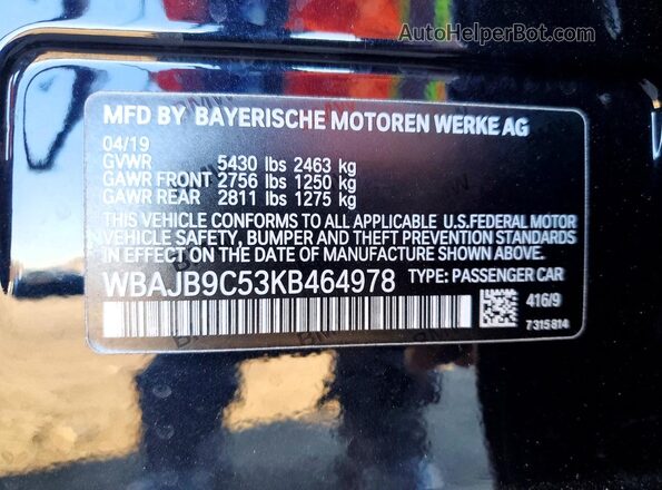 WBAJB9C53KB464978 2019 BMW M5 Black Widok komory silnika