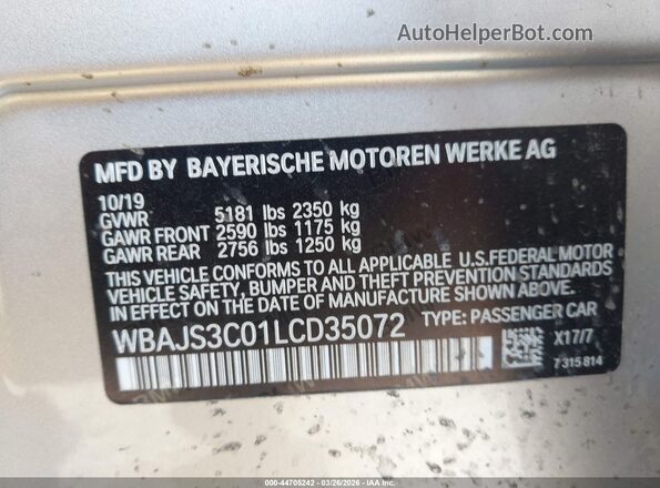 WBAJS3C01LCD35072 2020 BMW 5 SERIES Silver Շարժիչի բաժամունքի տեսք