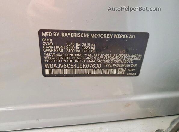 WBAJV6C54JBK07638 2018 BMW 6 SERIES Silver Engine compartment view