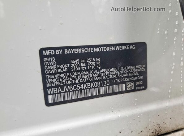 WBAJV6C54KBK08130 2019 BMW 6 SERIES White Շարժիչի բաժամունքի տեսք