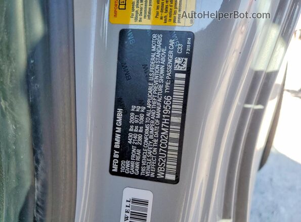 WBS2U7C02M7H19566 2021 BMW M2 Gray Вид наклейки з VIN-кодом