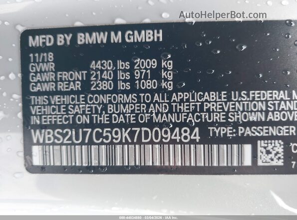 WBS2U7C59K7D09484 2019 BMW M2 Silver Vista del compartimento del motor