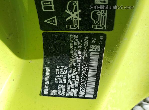 WBS33BA05RCP49749 2024 BMW M4 Yellow VIN sticker view