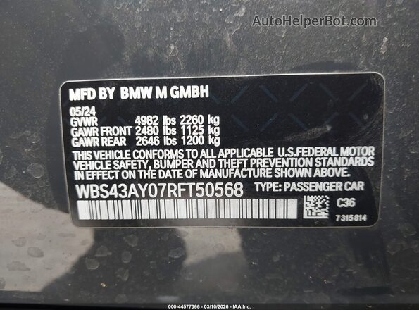 WBS43AY07RFT50568 2024 BMW M3 Gray Widok komory silnika
