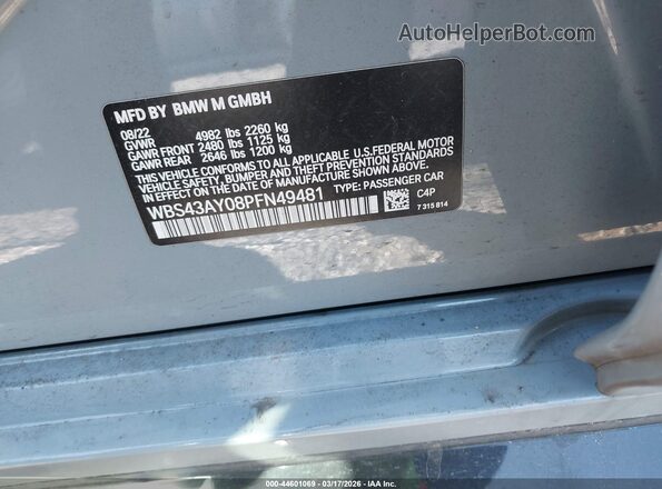 WBS43AY08PFN49481 2023 BMW M3 Blue ძრავის განყოფილების ხედი