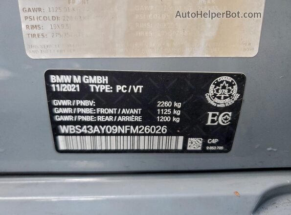 WBS43AY09NFM26026 2022 BMW M3 Gray Engine compartment view