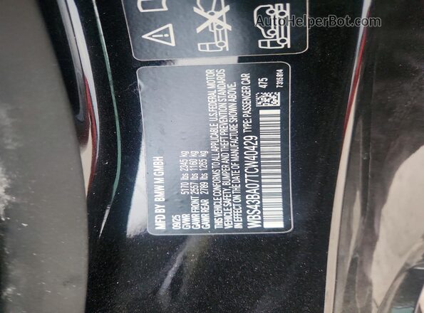 WBS43BA07TCW40429 2026 BMW M4 Black Vista de la etiqueta del VIN