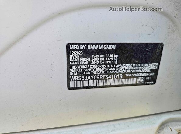 WBS63AY09RFS41618 2024 BMW M3 White უკანა სალონის ხედი