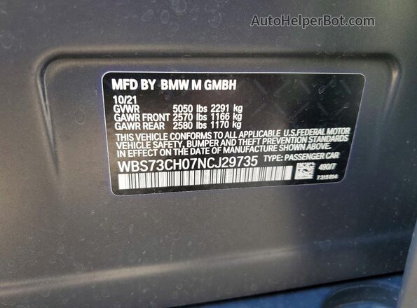 WBS73CH07NCJ29735 2022 BMW M5 Gray 