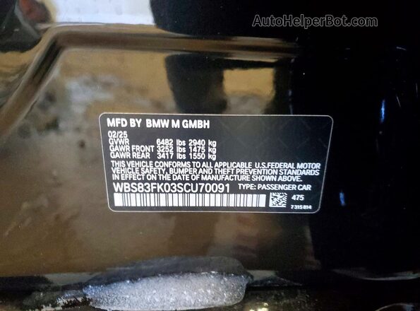 WBS83FK03SCU70091 2025 BMW M5 Black Widok naklejki z numerem VIN