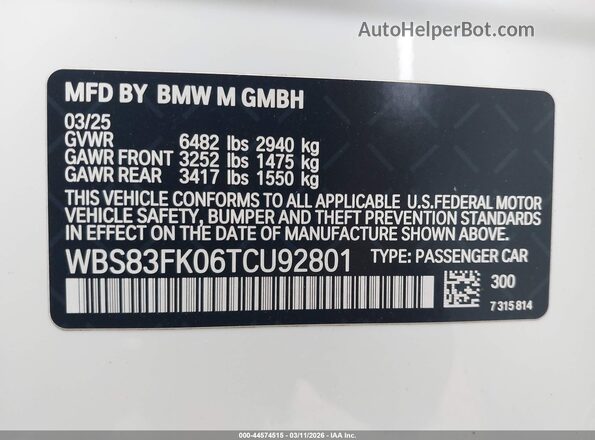WBS83FK06TCU92801 2026 BMW M5 White 