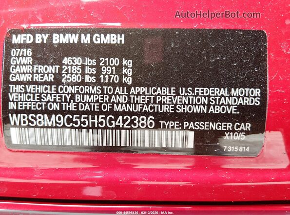 WBS8M9C55H5G42386 2017 BMW M3 Красный 