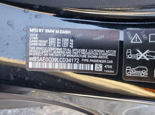 WBSAE0C09LCD34172 2020 BMW M8 Black VIN კოდის სტიკერის ხედი