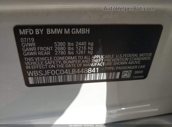 WBSJF0C04LB448841 2020 BMW M5 White ძრავის განყოფილების ხედი