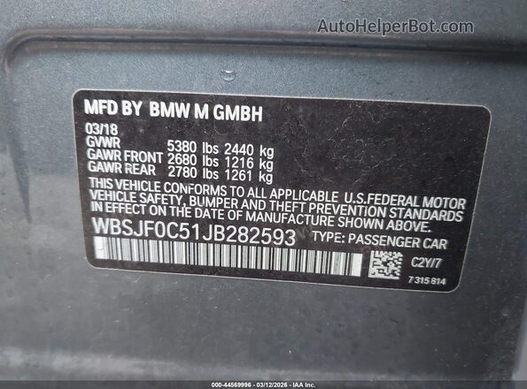 WBSJF0C51JB282593 2018 BMW M5 Gray Widok komory silnika