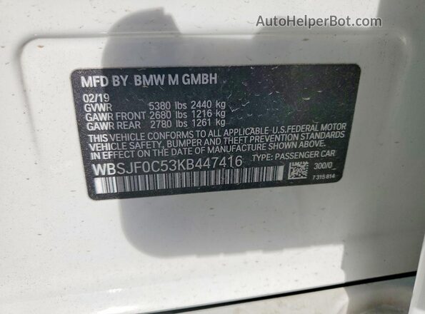 WBSJF0C53KB447416 2019 BMW M5 White ძრავის განყოფილების ხედი