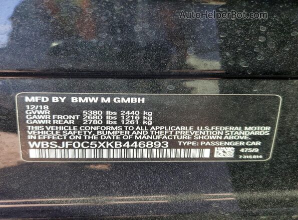 WBSJF0C5XKB446893 2019 BMW M5 Black 