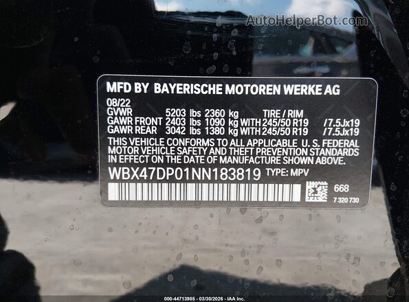 WBX47DP01NN183819 2022 BMW X3 Black Engine compartment view