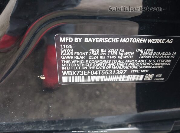 WBX73EF04T5531397 2026 BMW X1 Черный Вид подкапотного пространства