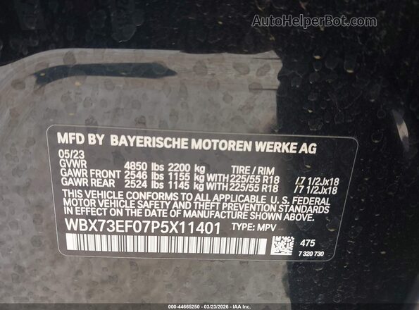 WBX73EF07P5X11401 2023 BMW X1 Black Vista del compartimento del motor