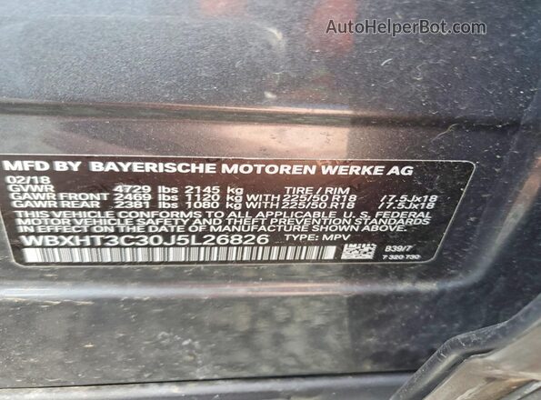 WBXHT3C30J5L26826 2018 BMW X1 Gray VIN կոդի պիտակի տեսք