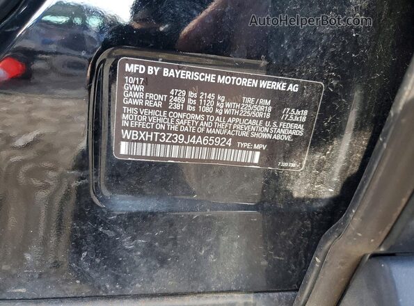 WBXHT3Z39J4A65924 2018 BMW X1 Black Vista de la etiqueta del VIN