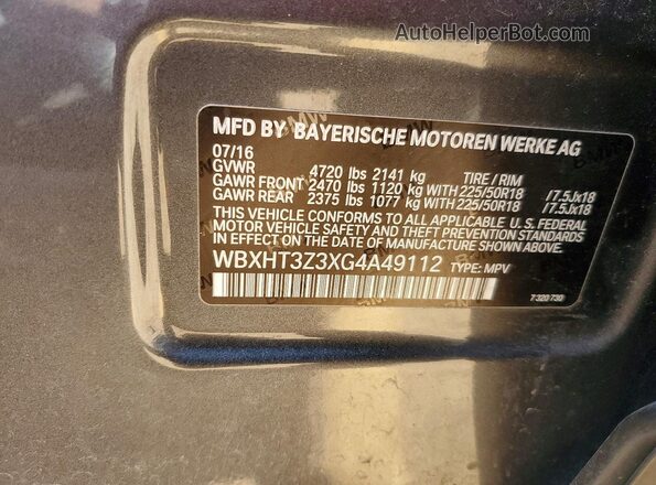 WBXHT3Z3XG4A49112 2016 BMW X1 Charcoal Vista del compartimento del motor