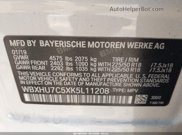 WBXHU7C5XK5L11208 2019 BMW X1 White 