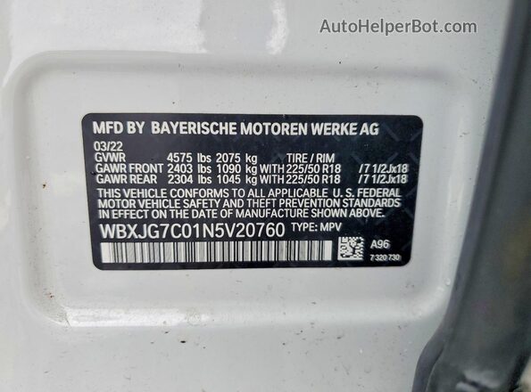 WBXJG7C01N5V20760 2022 BMW X1 White Widok komory silnika